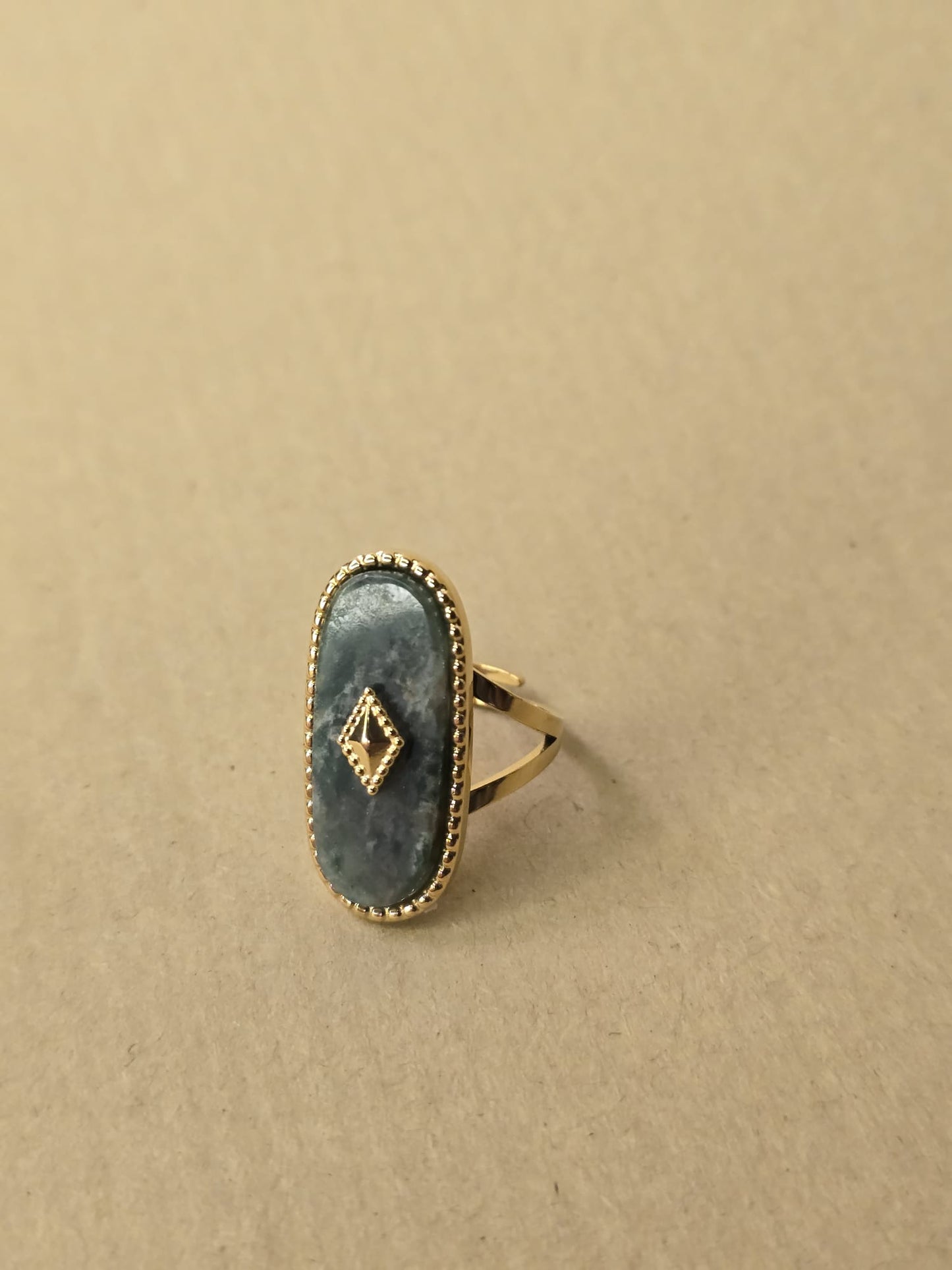 Bague Réglable Acier Inoxydable et Pierre Naturelle